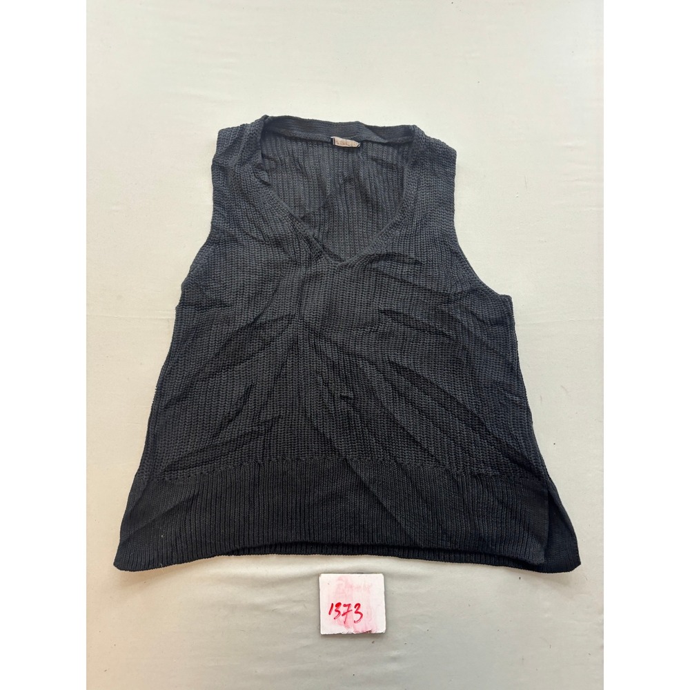 Gap Womens Black V-Neck Knit Sleeveless Sweater Vest Medium Layering Ribbed Hem